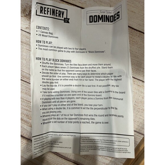 Refinery & Co. DOMINOES Solid Wood JUMBO 28 Piece Set W/ Canvas Bag. - Picture 4 of 4